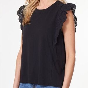 C & C California Presley Eyelet Ruffle Top‎ NAVY BLUE Size L